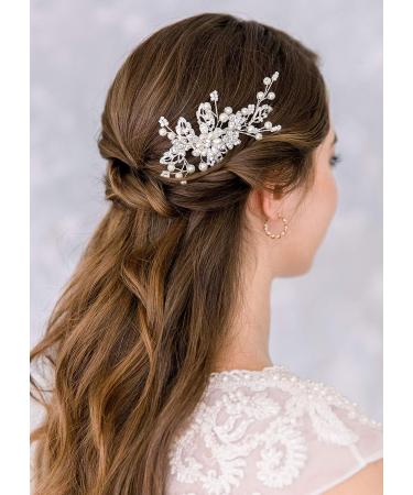 SWEETV Rhinestone Pearl Bridal Hair Comb Clip - Wedding Accessories for Bride Bridesmaid in Silver - Buy Online on GoSupps.com