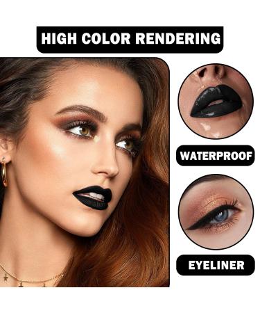 Matte Black Lipstick & Lip Liner Set - High Pigmented Liquid Lipstick for Halloween Christmas and Goth Makeup - Buy Online on GoSupps.com