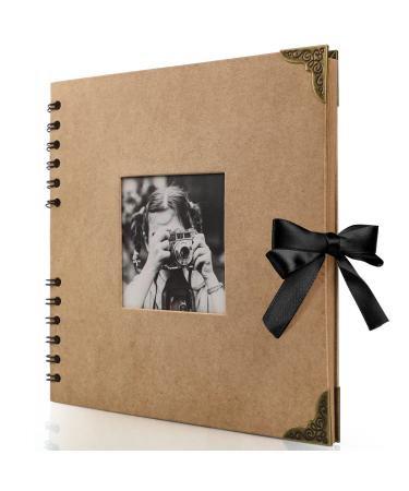 Scrapbook Photo Album (8 x 8 inch) - 60 Pages Photo Scrap Memory Book - Thick Kraft Paper Scrapbooking & Stamping Supplies with Corner Protectors  Ribbon Closure Suitable for Wedding Travel Graduation 1 Pack