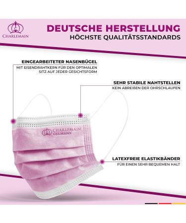 Charlemain 50x Pink Medical Face Masks - EN 14683 Type IIR BFE 99.9% 3-Layer Latex-Free Mouth-Nose Protection | International Shipping - Buy Online on GoSupps.com