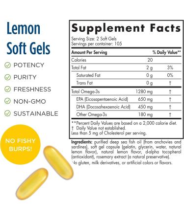 Nordic Naturals ProOmega Lemon Flavor 210 Soft Gels - High-Potency Fish Oil with EPA & DHA for Brain, Eye, Heart & Immune Health - Non-GMO - 105 Servings - Buy Online on GoSupps.com