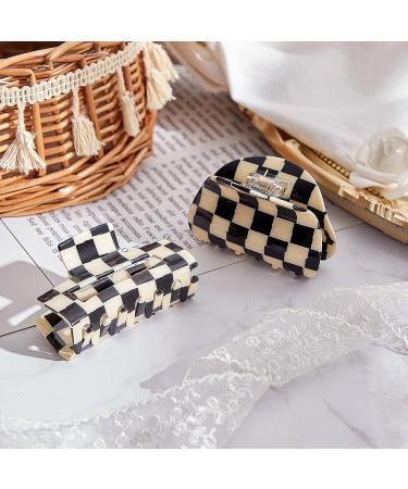 Checkered Hair Claw Clips Set - Non Slip Large Rectangular Barrettes for Women & Girls - 80's Hair Accessories (Black/White) - Buy Online on GoSupps.com