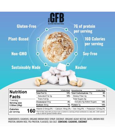 Gluten Free Brothers Coconut Cashew Bites | Vegan Protein Balls - Non GMO Soy Free Snack Size Energy Balls (10 Pack - Buy Online on GoSupps.com