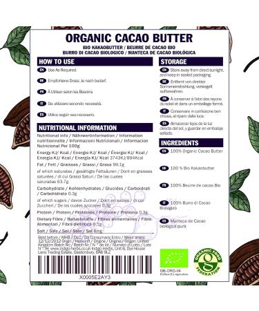 Indigo Herbs Organic Cacao Butter 500g - Pure, Natural, and Vegan-Friendly - Buy Online on GoSupps.com