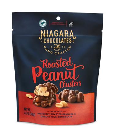Niagara Chocolates Milk Chocolate and Roasted Peanut Clusters Stand-Up Bag (4.5oz) Non-GMO, Premium Chocolate, Hand-Crafted Roasted Peanut Clusters 4.5 Ounce (Pack of 1)