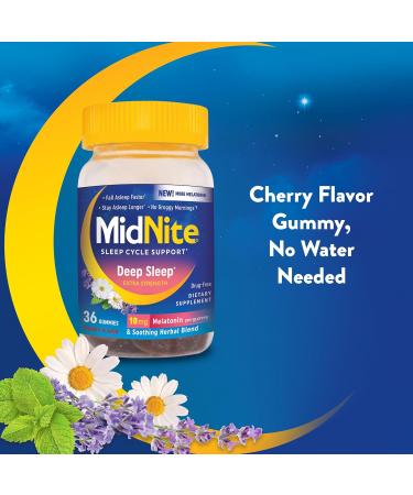MidNite Deep Sleep Extra Strength 10 mg Melatonin Sleep Aid Non-Habit Forming Herbal Dietary Supplement for Adults Drug-Free Gluten-Free Lactose-Free Vegetarian-Friendly 36 Gummies - Buy Online on GoSupps.com