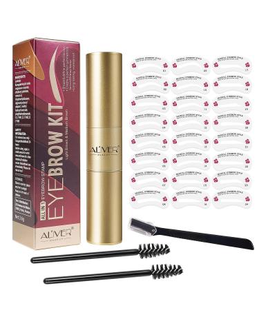 Dual Color Eyebrow Stamp Stencil Kit - Waterproof One Step Brow Powder Stamp with 24 Reusable Stencils and Tools - Medium Brown & Light Brown - Buy Online on GoSupps.com