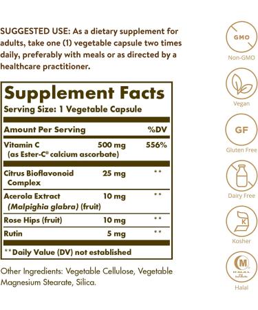 Solgar Ester-C Plus Vitamin C 500 mg - 100 Veg Capsules for Immune Support - Buy Online on GoSupps.com
