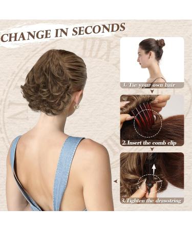 Kamm Clip Short Wavy Ponytail Extension - 22cm Thick Synthetic Hairpiece for Women (Brown & Blonde Mixed) - Buy Online on GoSupps.com