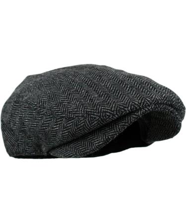 Wonderful Fashion Men's Classic Herringbone Tweed Wool Blend Newsboy Ivy Hat - Charcoal/Dark Grey (Large/X-Large) - Buy Online on GoSupps.com