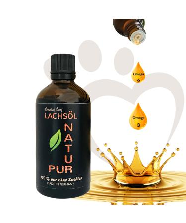 Salmon oil dogs and cats 100ml glass bottle - rich in Omega 3 & 6 - Barf Fischl - Real food quality without additives freshly filled in Germany - 100% natural trail