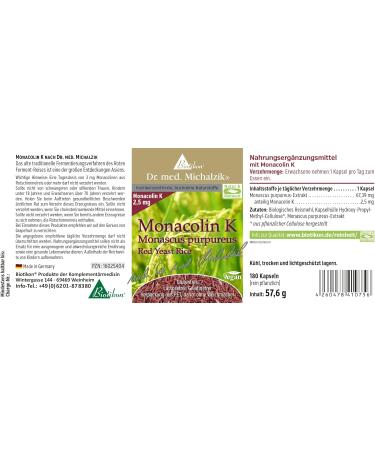 Monacolin K Supplement - 67.39mg Monascus Extract | Pure Red Ferments by Biotikon | Daily Dose | 2.5mg Monacolin K | International Shipping Available - Buy Online on GoSupps.com