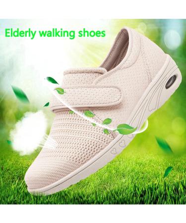 SDEQA Women's Diabetic Shoes - Adjustable Slippers for Swollen Feet - Non-Slip Wide Walking Shoes for Edema and Elderly - Grey, Size 5.5 - Buy Online on GoSupps.com