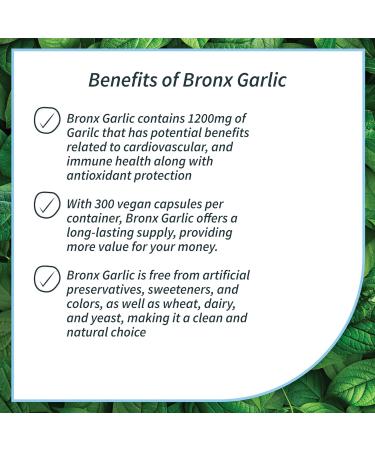 BRONX Garlic Pills 1200mg Per Serving | 300 Capsules | Helps Maintain Cardiovascular Health | Bulk Supplement - Buy Online on GoSupps.com