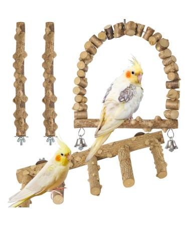 LIMIO 4 Pack Bird Parrot Swing Bird Ladder Natural Wood Bird Perch Bird Cage Toys Suitable for Small Parakeets, Cockatiels, Conures, Finches,Budgie,Macaws, Parrots, Love Birds