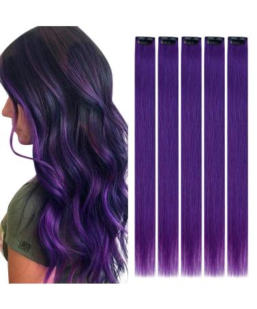 Runature purple clip in real hair extensions 40cm invisible clip extensions real hair 25g 5 piece human hair extreme clips colorful human hair easy fit color #purple 40cm-25g #purple