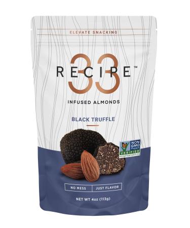 RECIPE 33 Black Truffle Infused Almonds, Gourmet Vegan, High Protein Healthy Snack, Keto Friendly, Paleo Friendly, Whole30, Gluten-Free, Grain-Free, Non-GMO, Kosher, Low Carb (4oz Pack) Black Truffle 4 Ounce (Pack of 1)