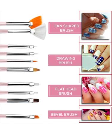 Glow 20 Piece Nail Art Brushes and Dotting Tools Kit - Premium Quality for Beginners & Professionals - Wooden Handle - Pink - Buy Online on GoSupps.com