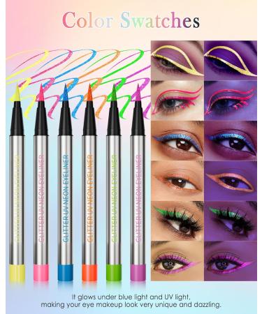  LYSdefeu Waterproof glitter liquid eyeliner UV neon liquid pencil metallic hold multi-colored glitter long-lasting easy to use and highly pigmented dries to create lines - Buy Online on GoSupps.com