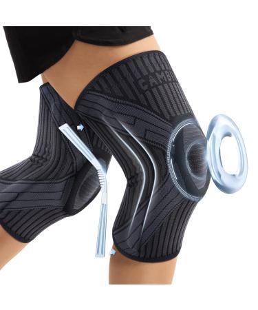 Cambivo 2 x Kniebandage men women knee blocks with side stabilizers and patella gel pad bandage knee knee supporters for running sports ACL arthritis meniscus tear pain relief L black/gray - Buy Online on GoSupps.com