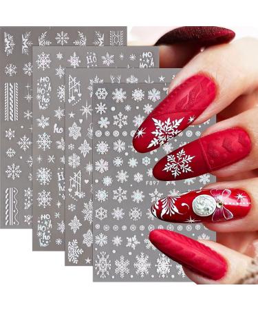 4 Sheets Christmas Nail Art Stickers White Glitter Snowflakes Nail Decals Self-Adhesive Nail Sticker Manicure Tips DIY Christmas Nail Art Design Nail Decorations for Women Girls