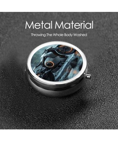 Travel-Ready Sci-Fi Motorcycle Pill Box - Round Mini 3-Compartment Design for Small Pills | Portable & Hinged Perfect for EDC - Buy Online on GoSupps.com
