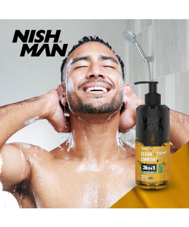 NISHMAN Shower Gel Clean Comfort 480ml 3in1 Formula for Body Hair & Face Gentle Daily Cleansing for Men with Invigorating Fragrance Moisturizing Wash for All Skin Types Clean Comfort 480 ml 1 Pack - Buy Online on GoSupps.com