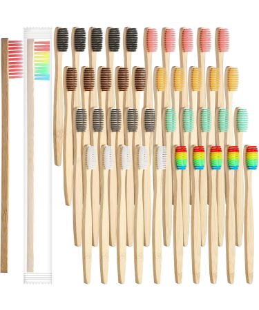 Potchen 80 Pcs Bamboo Toothbrushes Bulk Soft Bristles Toothbrushes Colorful Nylon Charcoal Soft Toothbrushes for Adults Oral Teeth Travel Use  8 Colors  Individually Wrapped