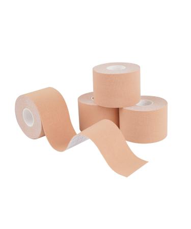 Kinesiology Tape 4 Rolls K Sports Tape for Knee Support and Muscle Pain Relief, Uncut Physio Tape Elastic Therapeutic Designed for Athletes Injury Recovery (Beige)