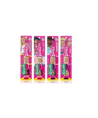 GUM Barbie Kids Power Electric Toothbrush with Suction Cup Base for Home or Travel Oral Health and Dental Plaque Removal Ages 3+ Pack of All 4