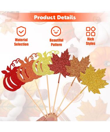 Festive Fall Cupcake Toppers Set - 18-Piece Glitter Maple Leaf and Pumpkin Cake Decorations for Thanksgiving and Autumn Harvest Celebrations - Golden Orange and Red Toppers for Cake and Cupcakes - Buy Online on GoSupps.com