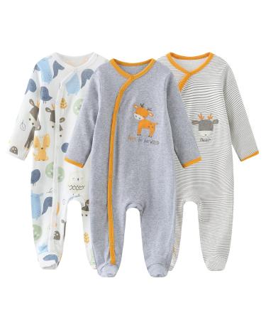 MAMIMAKA Baby Clothes Newborn Baby Grow Onesies Cotton Footed Pajamas for Boys and Girls 0-18 Months 6-9 Months Long Sleeve Color10
