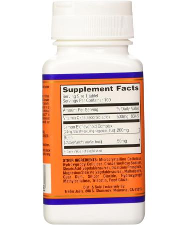 Trader Joe's Synergistic Vitamin C Complex 500mg with Bioflavonoids - 100 Tablets - Buy Online on GoSupps.com