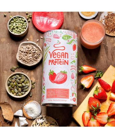 Vegan Strawberry Protein Powder - 600g | Plant-Based Rice Pea Chia & Seed Blend - International Shipping - Buy Online on GoSupps.com
