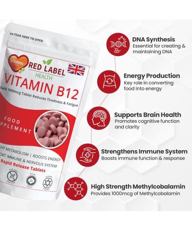 Red Label Health Vitamin B12 Tablets High Strength 1000mcg for Men & Women Pack of 360 Tablets (1 Year Supply) Methylcobalamin B12 Vitamin for Tiredness and Fatigue Vegetarian Vegan 1 count (Pack of 360) - Buy Online on GoSupps.com