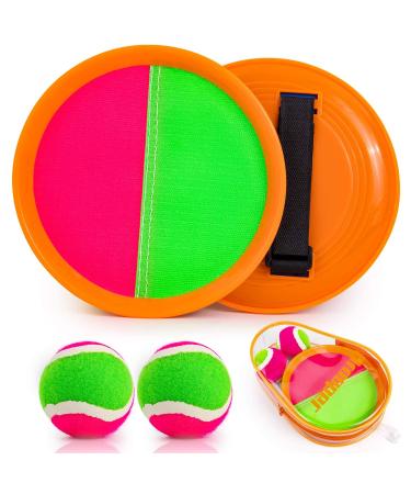Qrooper Kids Toys Toss and Catch Game Set, Ball Sports Games with Paddles Balls and Storage Bag, Classic Outdoor Games, Beach Games, Yard Games Suitable for Kids Gift Ideal (orange1)