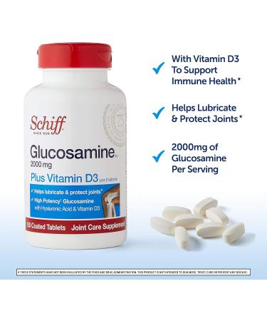 Schiff Glucosamine 2000mg with Vitamin D3, Hyaluronic Acid 150 Tablets - Joint Supplement (3-Pack, 600 Count) - Buy Online on GoSupps.com