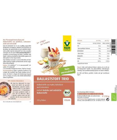 Raab Vitalfood Organic Fiber Trio (210g) - High Fiber Apple Oat & Flax Seed Blend for Porridge & Muesli | Organic Superfood - Buy Online on GoSupps.com