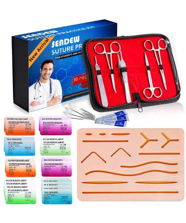 Suture Training Pad Suture Kit (30 Pcs) Practice Kit for Medical Dental Vet Training Students Including Large Silicone Pad Tool Kit with Needles-Demonstration Purpose Only