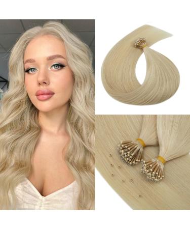 Benehair Nano Ring Human Hair Extensions 22Inches Pre Bonded Keratin Fusion Stick Tip Iron Loop Link 50 strands 50g Straight Micro Bead Remy Hairpiece for Women #60 Platinum Blonde 22Inches Platinum Blonde