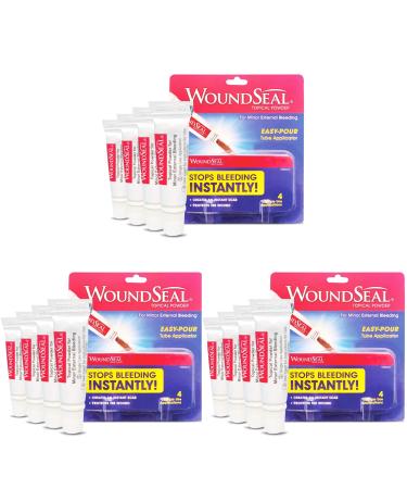 WoundSeal Powder 4 Each (Pack of 3) - Wound Care First Aid for Cuts Scrapes and Abrasions - Stops Bleeding in Seconds Without Stitches or Bandages - Safe and Effective for People of All Ages and Pets