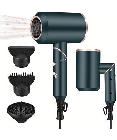 Ionic Hair Dryer 1800W Professional Hair Dryer with 2 Nozzles and 1 Diffuser Powerful Foldable & Portable Blow Dryer with 3 Heat Settings and 1 Cold Air Mode For Home Use and Travel Green