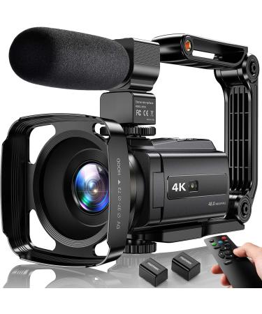 4K Video Camera Camcorder 48MP UHD WiFi IR Night Vision Vlogging Camera for YouTube 16X Digital Zoom Touch Screen Camera Recorder with Microphone, Handheld Stabilizer, Lens Hood, Remote,2 Batteries
