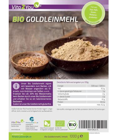 Vita2you Gold Linen Bio 1000g - Gluten-Free Meal Set | Low Carbs & High Protein | Premium Quality Zipp Bag - Shop Internationally - Buy Online on GoSupps.com