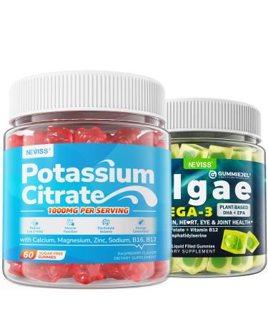 2 Pack Vegan Omega-3 Gummies + 2 Pack Potassium Citrate 1000mg Gummies