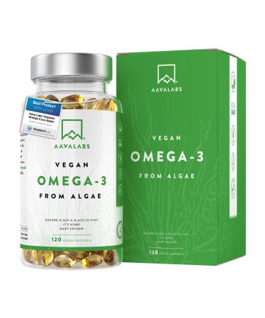 Premium Vegan Omega 3 High Strength 1100 mg - 600 mg DHA and 300 mg EPA per Daily dose of 4 Vegan Omega 3 Capsules- 120 Omega 3 Vegan - with Vitamin E - from Sustainable Plant-Based Algae Oil