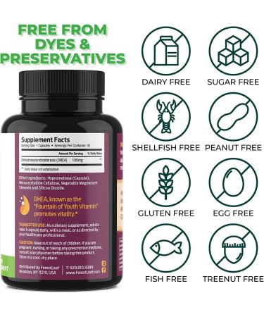 Forest Leaf DHEA 100mg Daily Hormone Supplement - 90 Veg Capsules for Healthy Metabolism, Mood, Performance, Brain & Immune Function - Buy Online on GoSupps.com