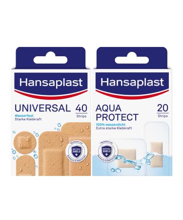 Hansaplast Aqua Protect Pflasters (20 strips) waterproof wound pavement with extra strong adhesive power + universal pavement (40 strips) dirt and water-repellent wound patch small aqua protect + universal
