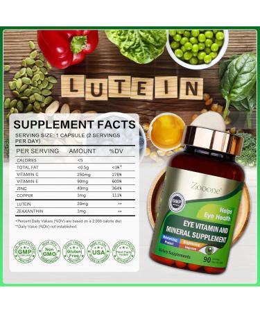 zooone Lutein and Zeaxanthin Eye Vitamins, Eye Vitamin and Mineral Supplement with Vitamin C E Zinc Copper, Vision Support for Macular Degeneration, Eye Health Pills for Adults & Seniors, 90 Capsules 1 - Buy Online on GoSupps.com