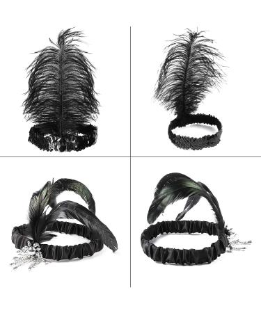 WATINC 8pcs 1920s Flapper Headband Set | Black & White Sequin with Feather Jewel Detail | Great Gatsby Hair Accessory | Roaring 20s Costume Vintage Headpiece - Buy Online on GoSupps.com